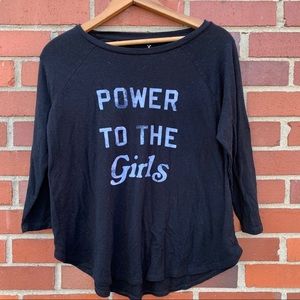 American Eagle Power to the Girls casual black and gray loose fitting shirt- M
